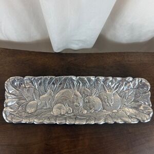 VTG 1990 Arthur Court Cast Aluminum Bunny‎ Bunnies Tray 18" x 5 1/2"